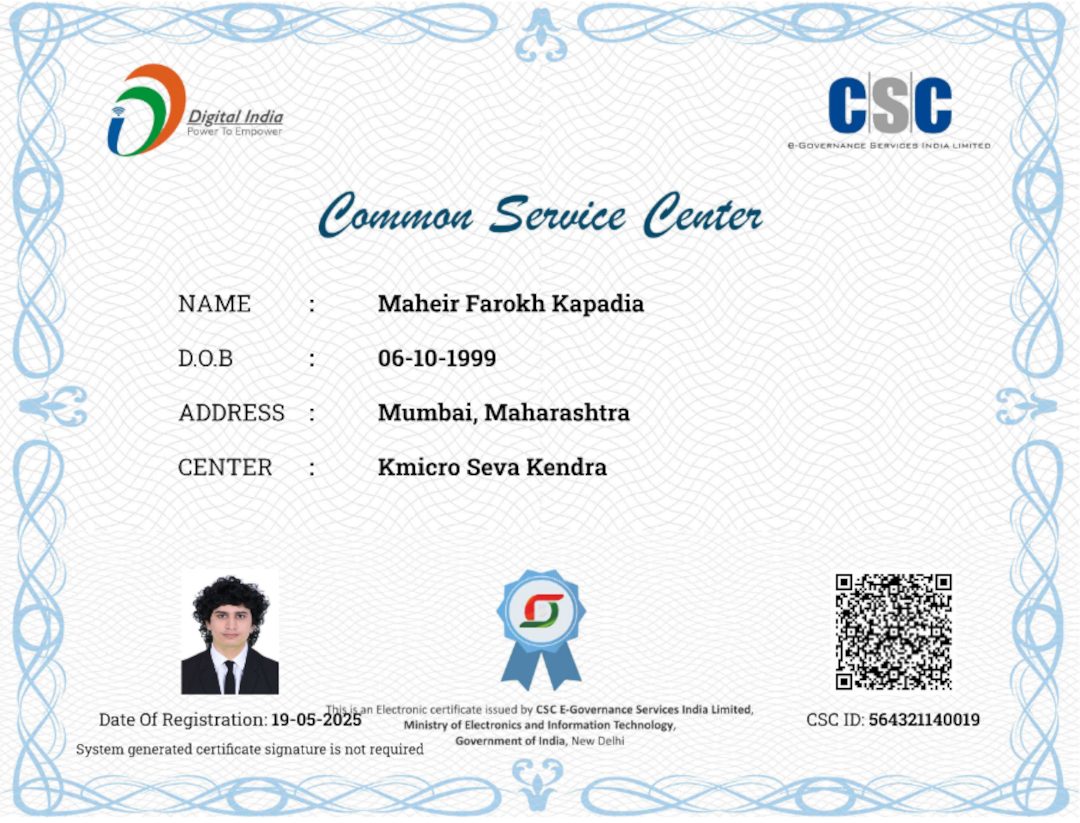 Centre CSC Certification - Kmicro Seva Kendra